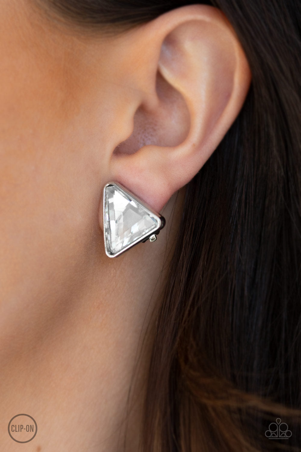 Timeless In Triangles White Clip-On Earrings