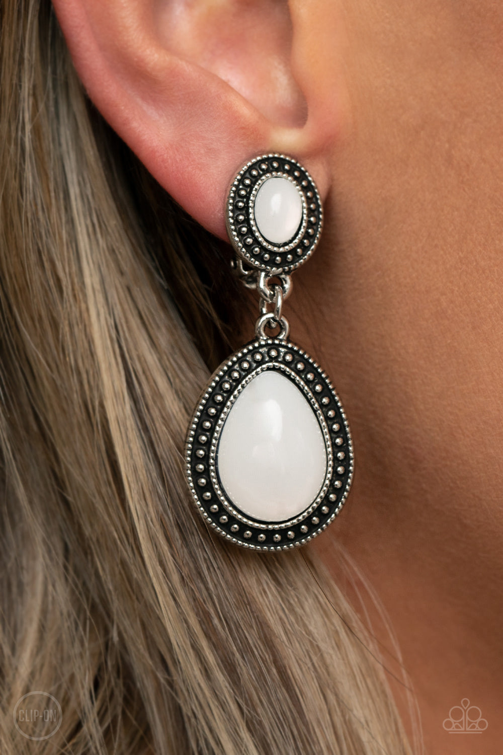 Carefree Clairvoyance White Clip-On Earrings