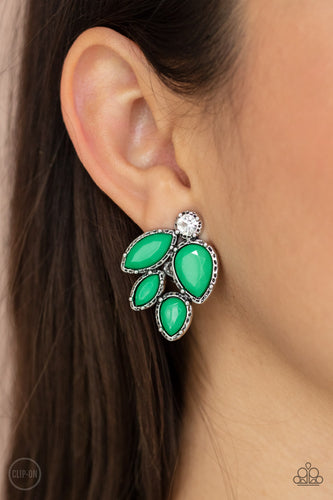 Fancy Foliage Green Clip-On Earrings